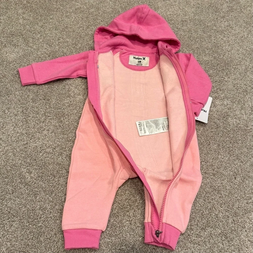NWT Hurley infant pink one piece sweatshirt outfit with hood